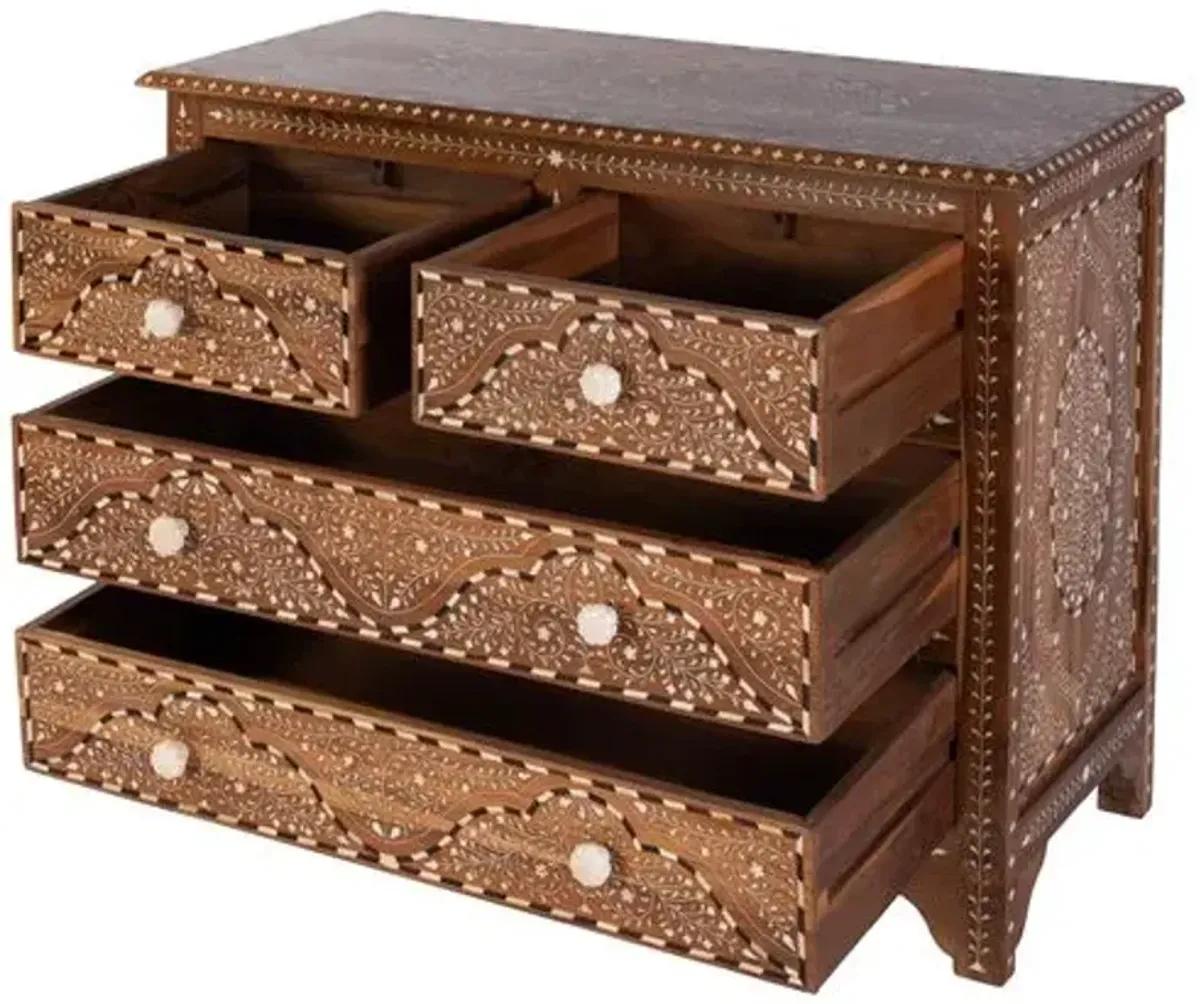 Harriet Teak & Bone In-Lay 4-Drawer Accent Chest - Brown