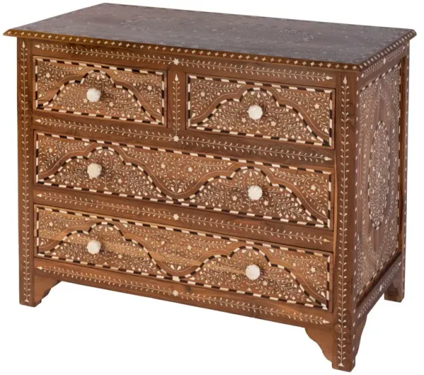 Harriet Teak & Bone In-Lay 4-Drawer Accent Chest - Brown
