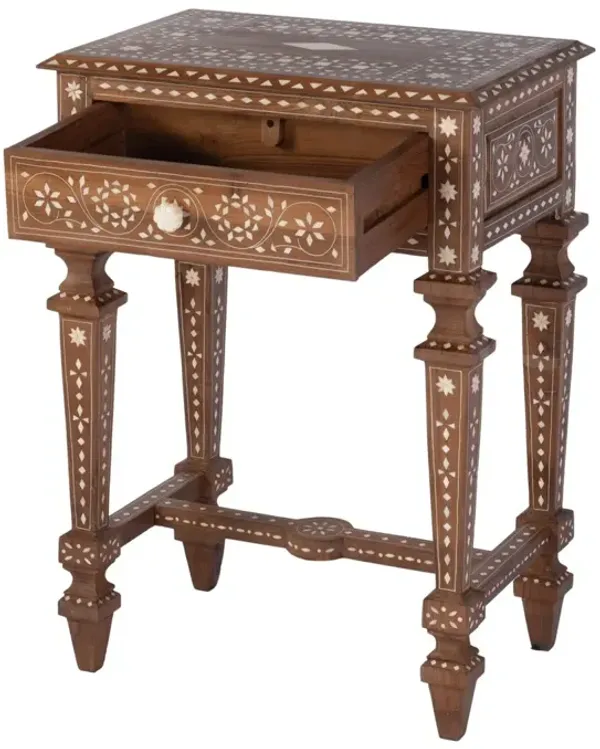 Harriet Teak & Bone Inlay 1-Drawer End Table, Brown