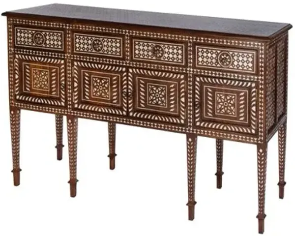 Irene Mother of Pearl 4-Drawer 2-Door Console Table - Brown - Handcrafted