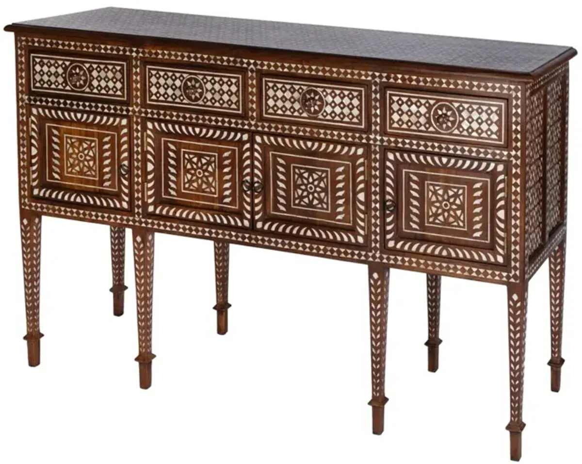 Irene Mother of Pearl 4-Drawer 2-Door Console Table, Brown