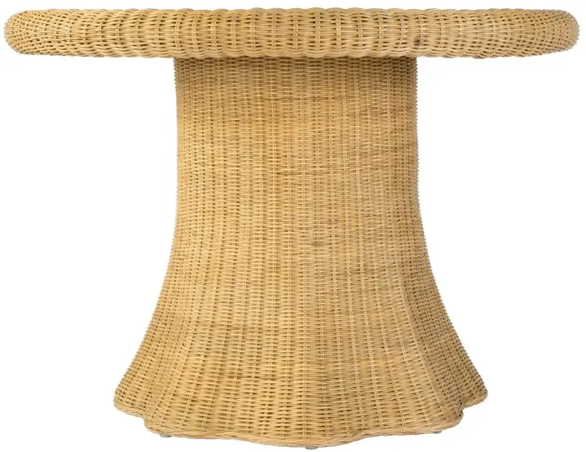 Sunny Scallop 42" Round Rattan Glass Top Dining Table, Natural