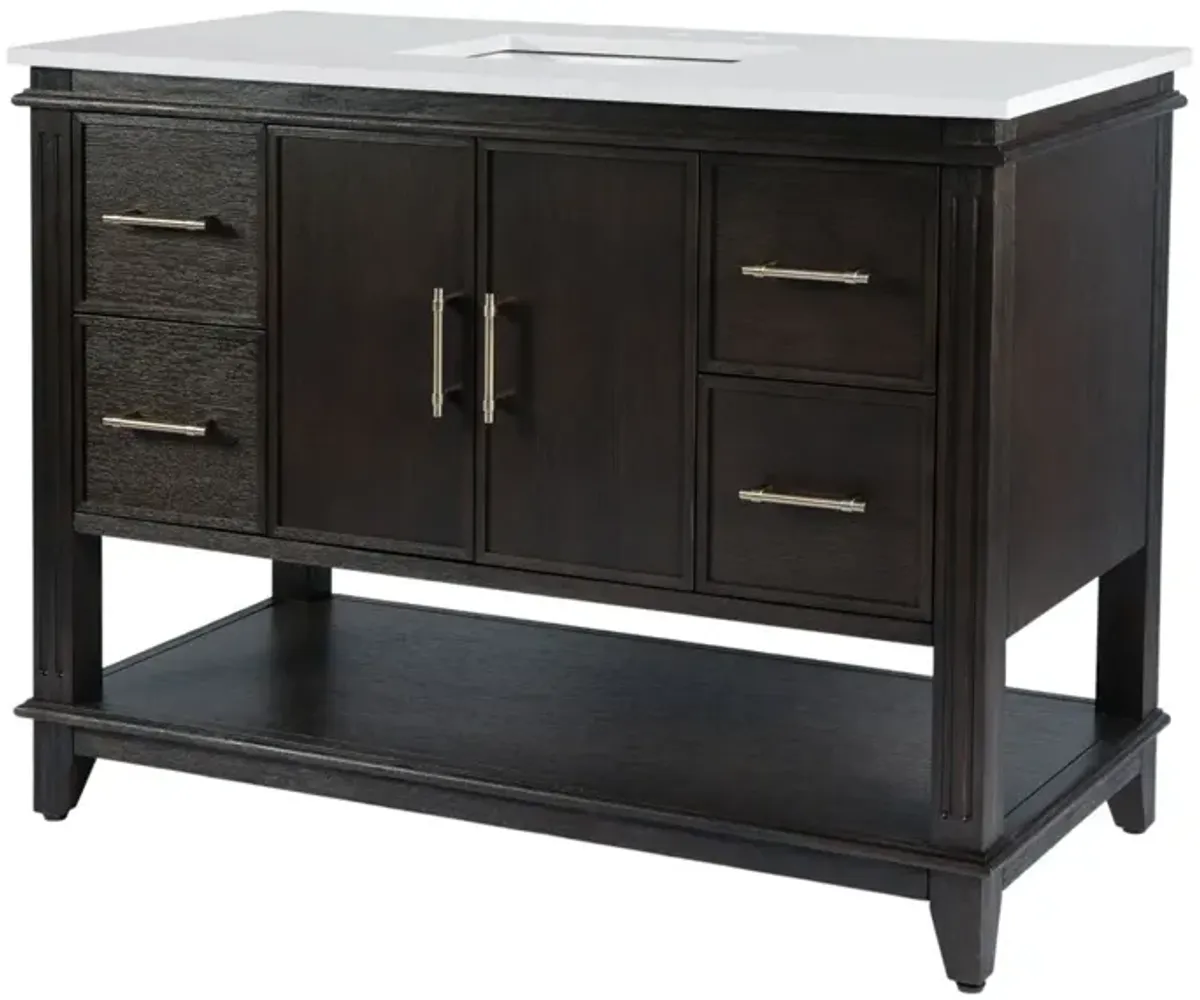 Lorraine 48" Quartz Top Single Sink Bathroom Vanity - Brown