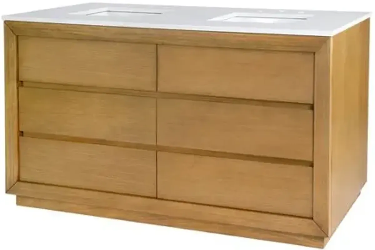 Lucinda 60" Quartz Top Double Sink Bathroom Vanity - Light Natural - Brown