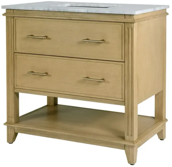 Mabel 36" Marble Top Single Sink Bathroom Vanity - Brown