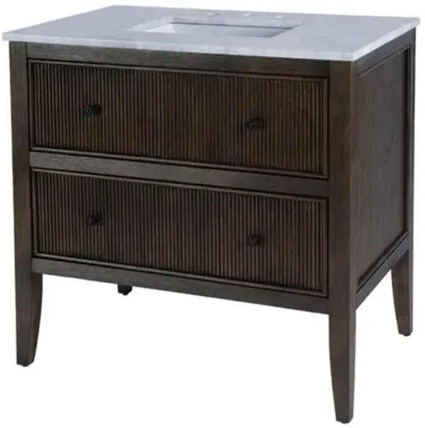 Opal 36" Marble Top 1-Drawer Ribbed Bathroom Vanity - Coffee - Brown