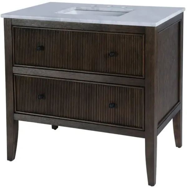 Opal 36" Marble Top 1-Drawer Ribbed Bathroom Vanity - Coffee - Brown