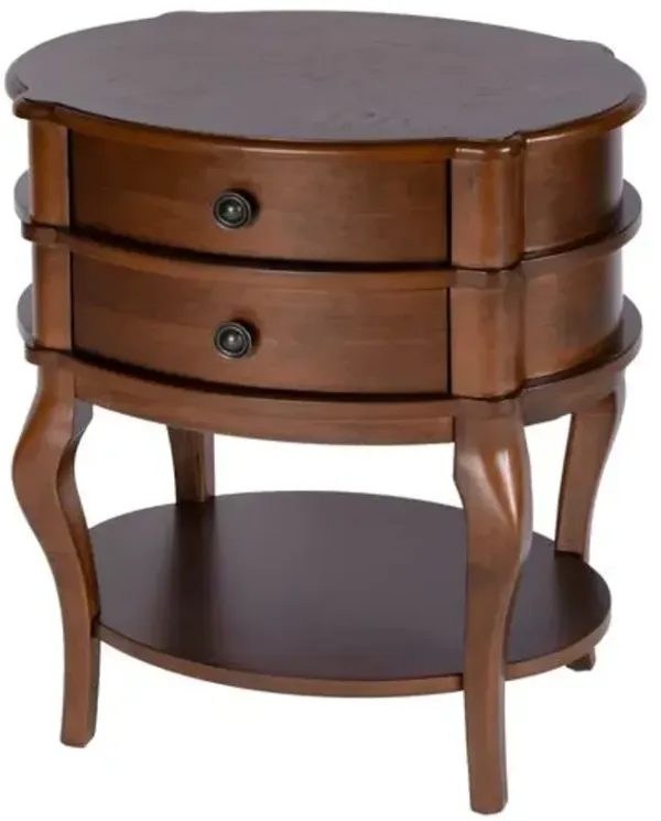 Pauline Oval 2-Drawer Accent Table - Cherry - 26Hx24Wx18D in