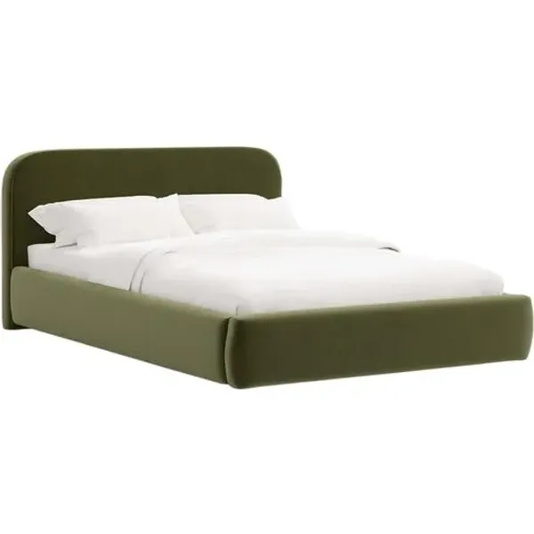 Luma Platform Bed - Performance Velvet - Handcrafted - Green, Upholstered, Comfortable & Durable