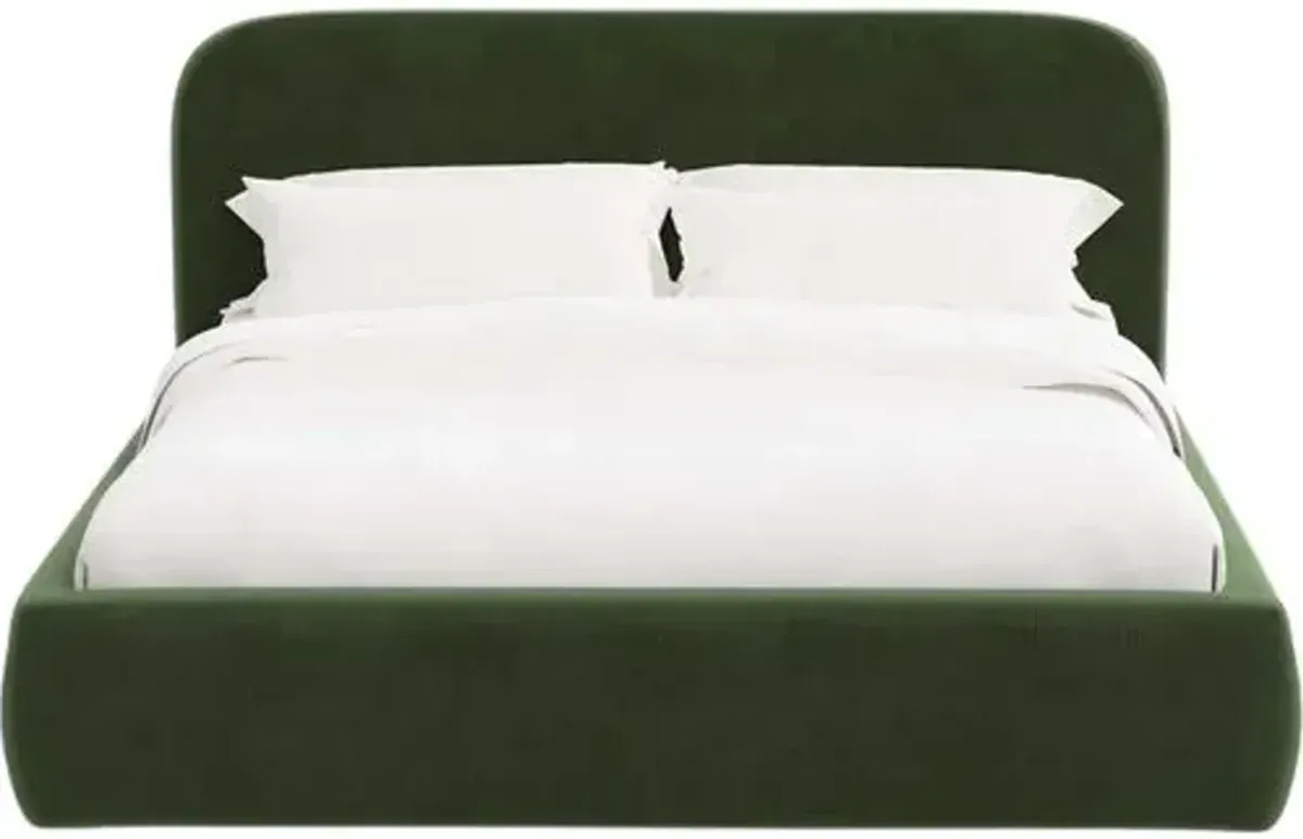 Luma Platform Bed - Performance Velvet - Handcrafted - Green, Upholstered, Comfortable & Durable