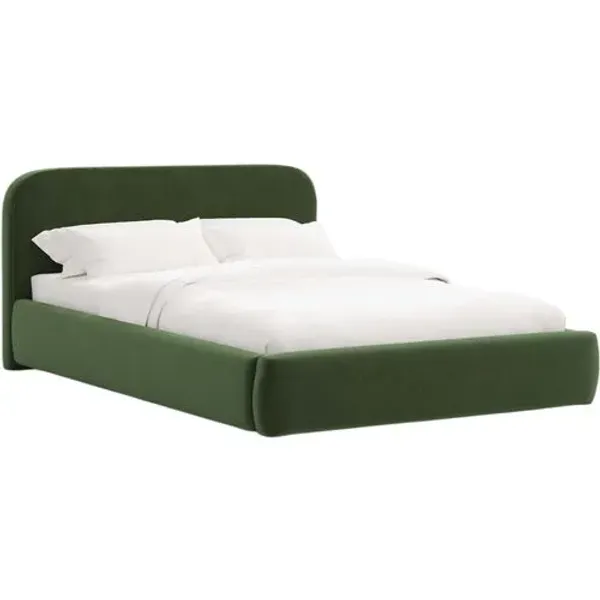 Luma Platform Bed - Performance Velvet - Handcrafted - Green, Upholstered, Comfortable & Durable
