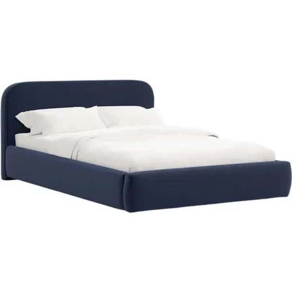 Luma Platform Bed - Performance Velvet - Handcrafted - Blue, Upholstered, Comfortable & Durable