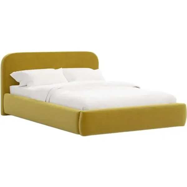 Luma Platform Bed - Performance Velvet - Handcrafted - Yellow, Upholstered, Comfortable & Durable