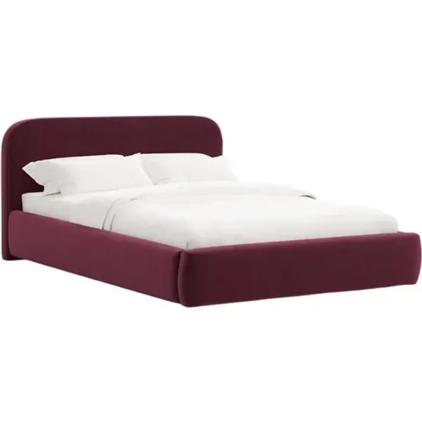 Luma Platform Bed - Performance Velvet - Handcrafted - Red, Upholstered, Comfortable & Durable