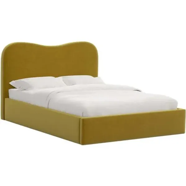 Cielo Platform Bed - Performance Velvet - Handcrafted - Yellow, Comfortable & Durable