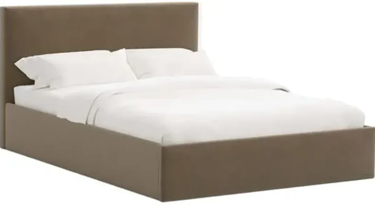 Solaro Square Low Platform Bed - Performance Velvet - Handcrafted - Brown, Upholstered, Comfortable & Durable