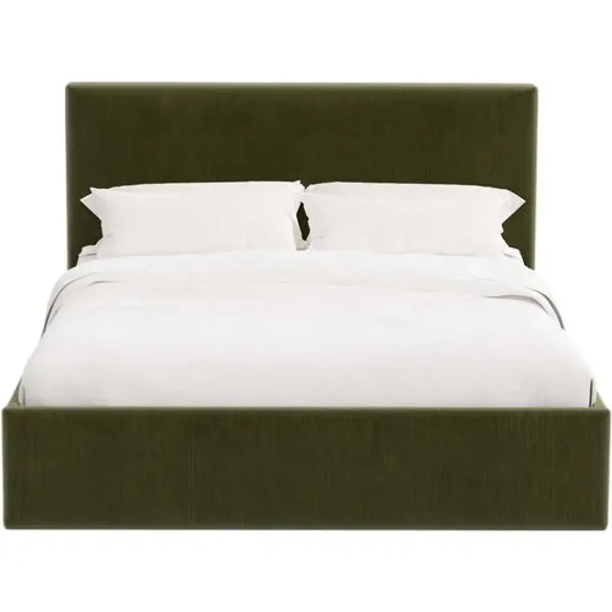 Solaro Square Low Platform Bed - Performance Velvet - Handcrafted - Green, Upholstered, Comfortable & Durable