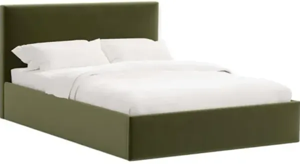 Solaro Square Low Platform Bed - Performance Velvet - Handcrafted - Green, Upholstered, Comfortable & Durable
