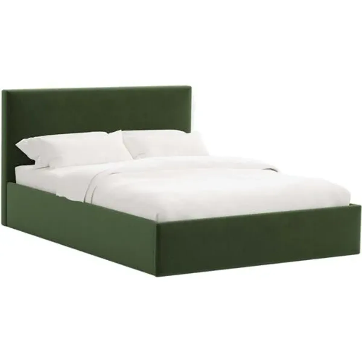Solaro Square Low Platform Bed - Performance Velvet - Handcrafted - Green, Upholstered, Comfortable & Durable