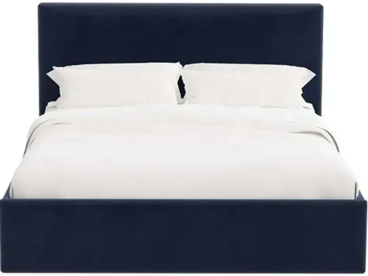 Solaro Square Low Platform Bed - Performance Velvet - Handcrafted - Blue, Upholstered, Comfortable & Durable