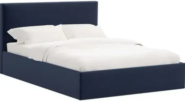 Solaro Square Low Platform Bed - Performance Velvet - Handcrafted - Blue, Upholstered, Comfortable & Durable