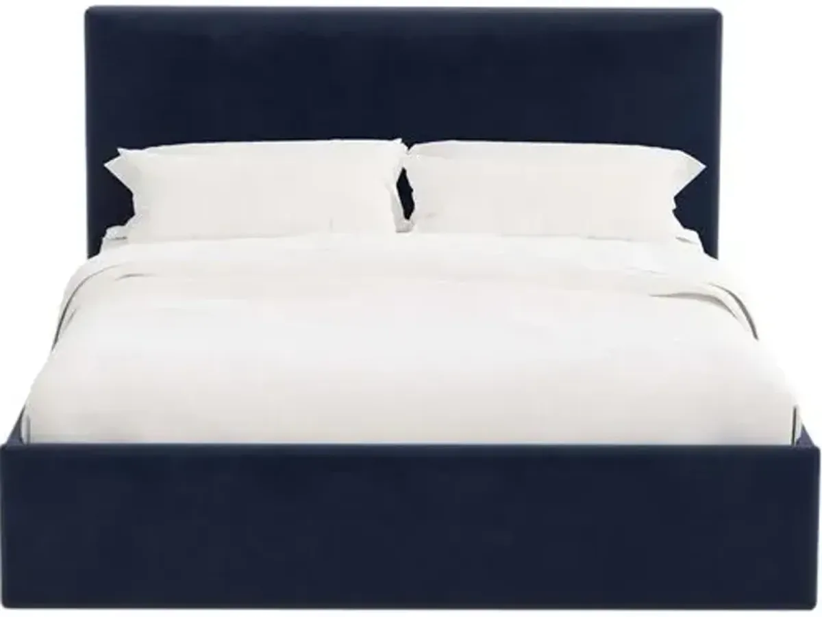 Solaro Square Low Platform Bed - Performance Velvet - Handcrafted - Blue, Upholstered, Comfortable & Durable