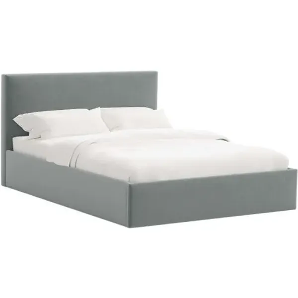 Solaro Square Low Platform Bed - Performance Velvet - Handcrafted - Green, Upholstered, Comfortable & Durable