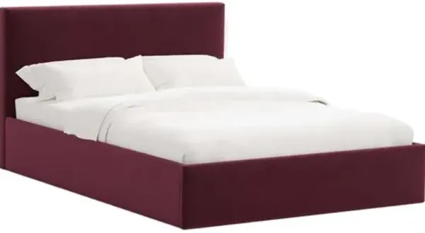 Solaro Square Low Platform Bed - Performance Velvet - Handcrafted - Red, Upholstered, Comfortable & Durable