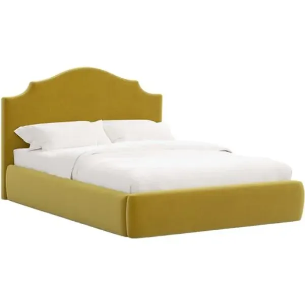 Seraphine Platform Bed - Performance Velvet - Handcrafted - Yellow, Comfortable & Durable