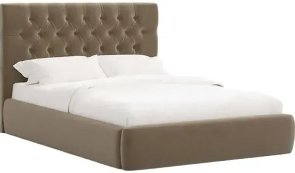 Aveline Tufted Platform Bed - Performance Velvet - Handcrafted - Brown, Upholstered, Comfortable & Durable