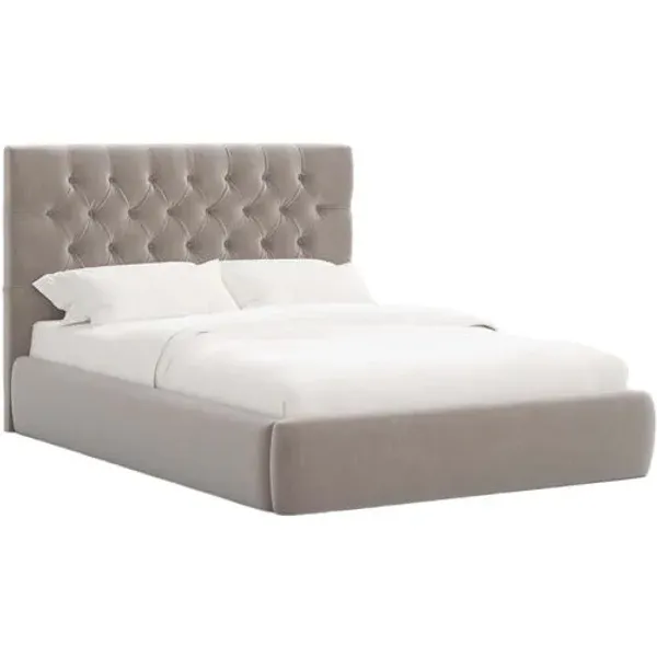 Aveline Tufted Platform Bed - Performance Velvet - Handcrafted - Gray, Upholstered, Comfortable & Durable
