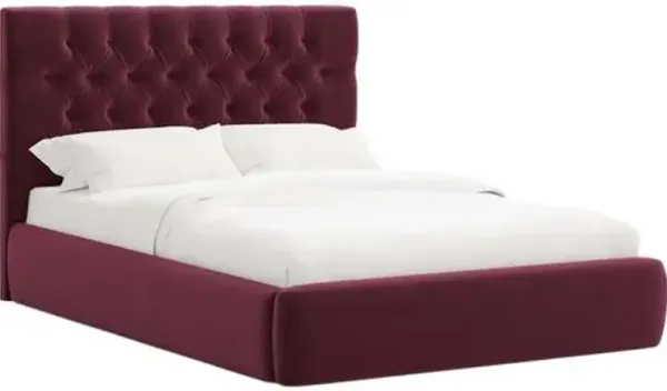 Aveline Tufted Platform Bed - Performance Velvet - Handcrafted - Purple, Upholstered, Comfortable & Durable