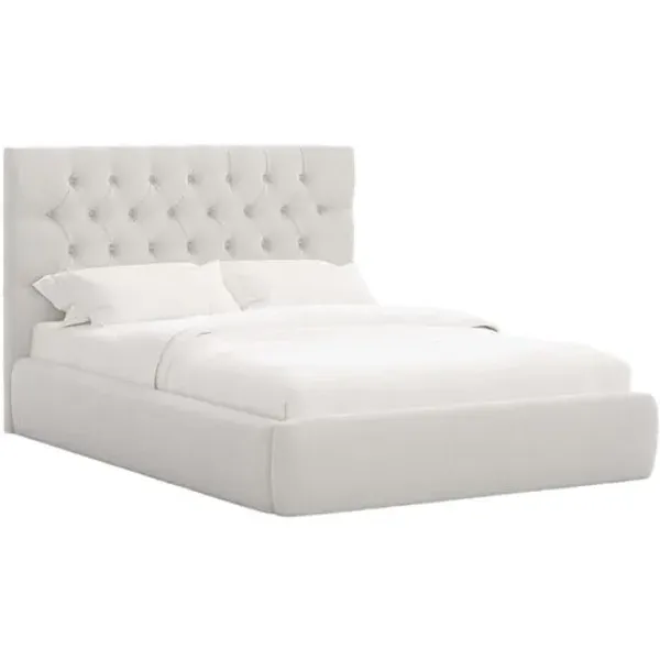 Aveline Tufted Platform Bed - Performance Velvet - Handcrafted - White, Upholstered, Comfortable & Durable
