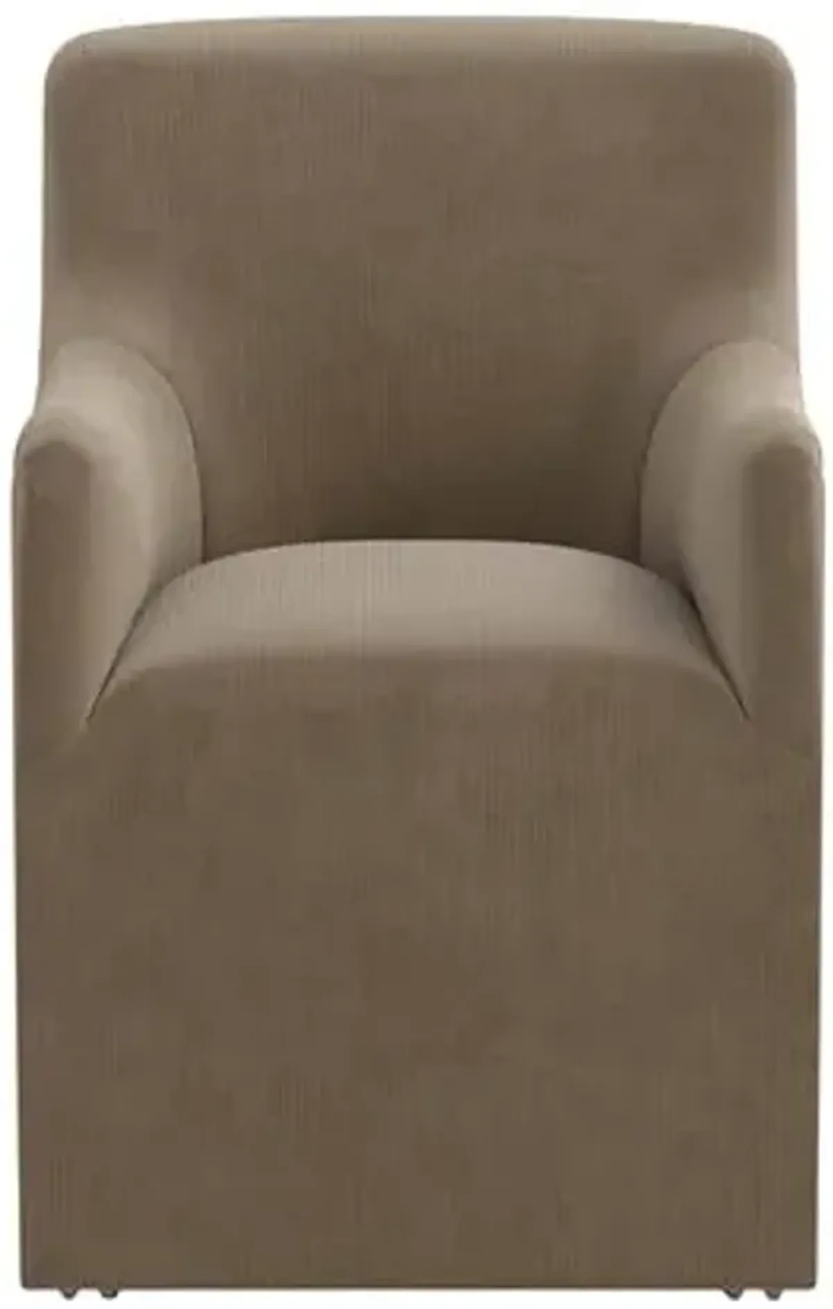 Tess Dining Armchair with Casters - Performance Velvet - Handcrafted - Brown