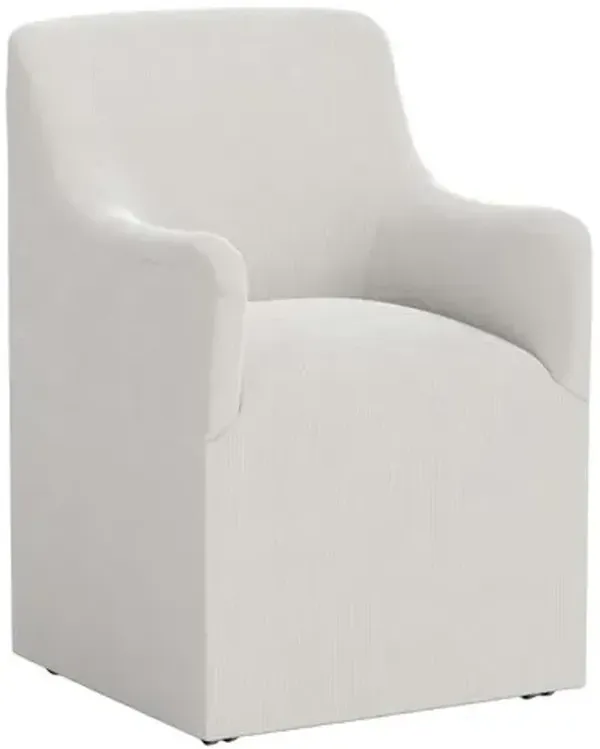 Tess Dining Armchair with Casters - Performance Velvet - Handcrafted - White
