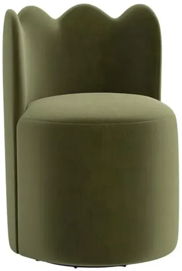 Mirabelle Scallop Swivel Dining Chair - Performance Velvet - Handcrafted - Green