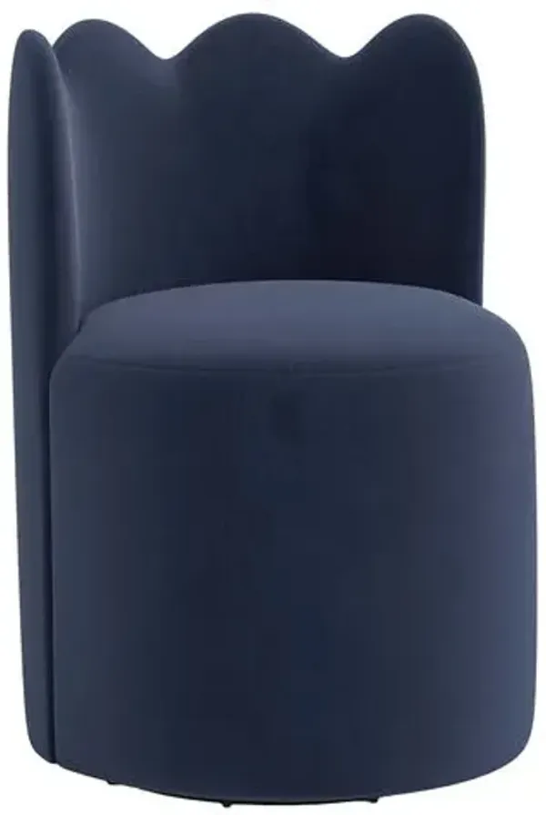Mirabelle Scallop Swivel Dining Chair - Performance Velvet - Handcrafted - Blue