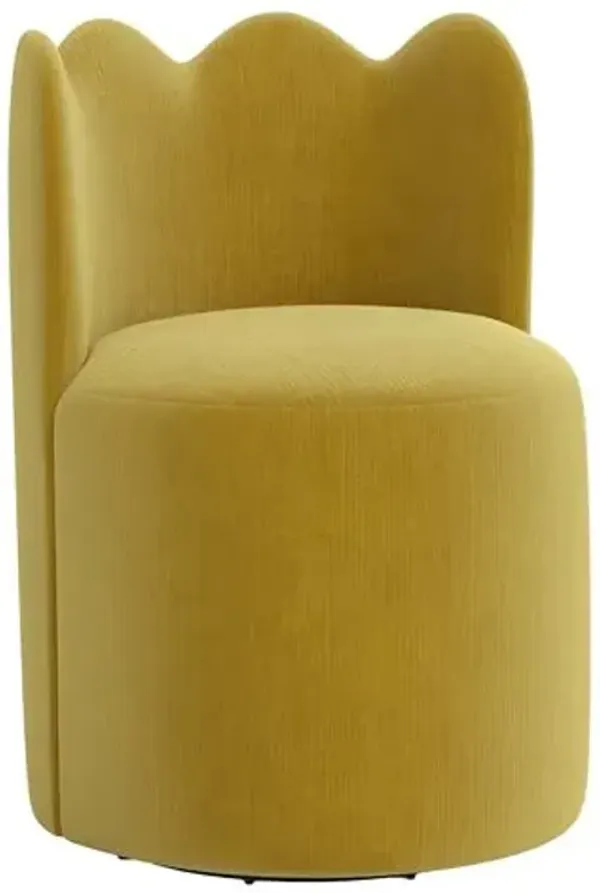 Mirabelle Scallop Swivel Dining Chair - Performance Velvet - Handcrafted - Yellow