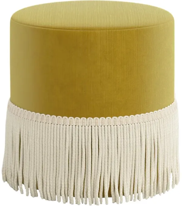 Abigail Fringe Ottoman, Performance Velvet