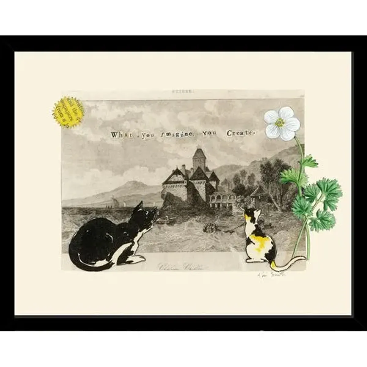 What You - 2 Cats - Collage Art Print - 15" x 12" - Black