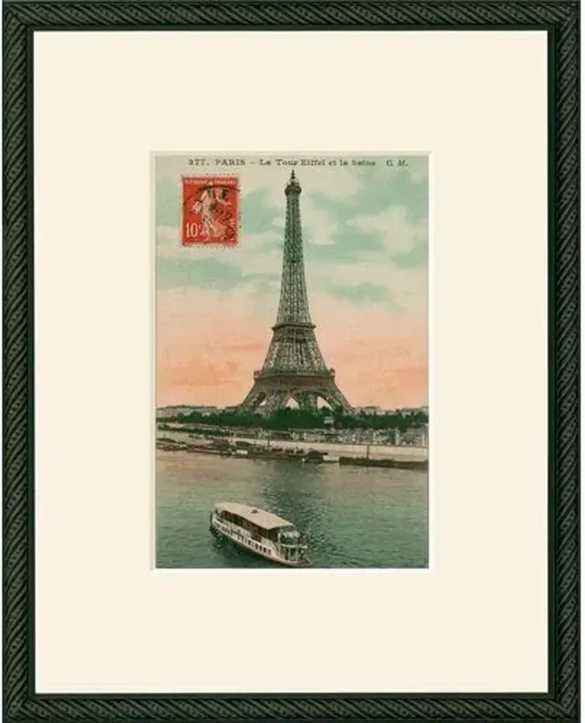 Paris Eiffel Tower Boat Art Print - 12" x 9.875" - Black