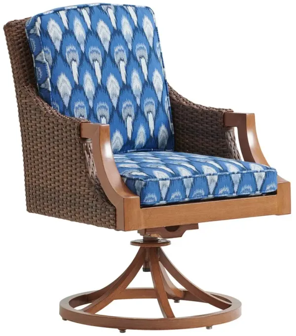 Harbor Isle Outdoor Aluminum/Wicker Swivel Rocker Dining Chair, Blue/White Ikat