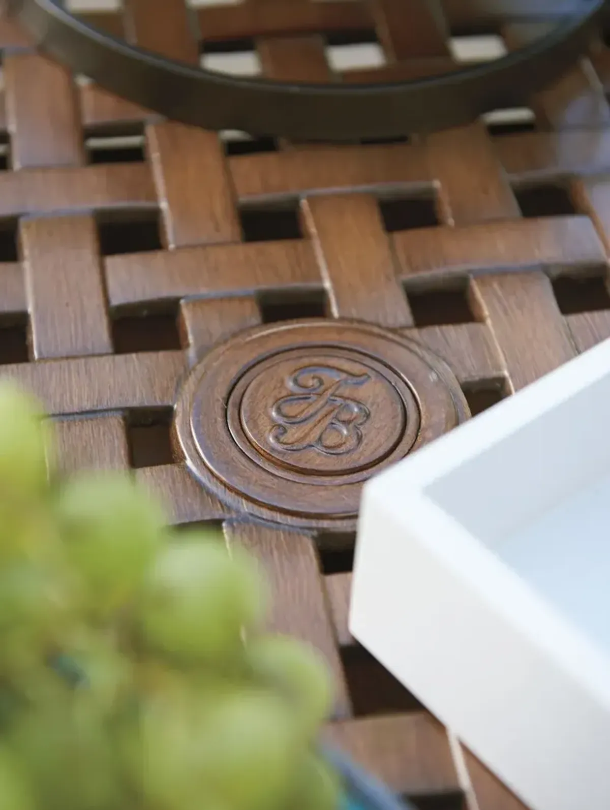 Harbor Isle 60" Outdoor Aluminum Round Basket Weave Dining Table, Walnut