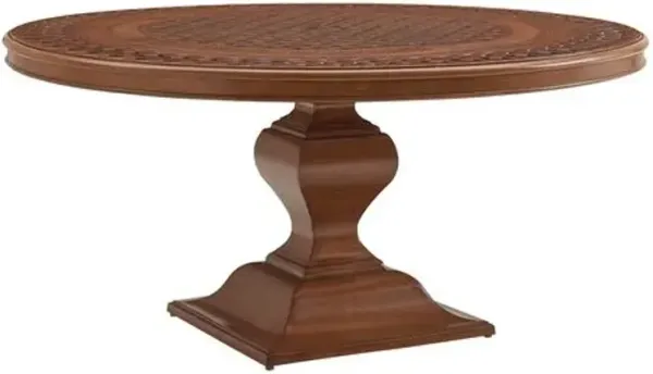 Harbor Isle 60" Outdoor Aluminum Round Basket Weave Dining Table - Walnut - Tommy Bahama