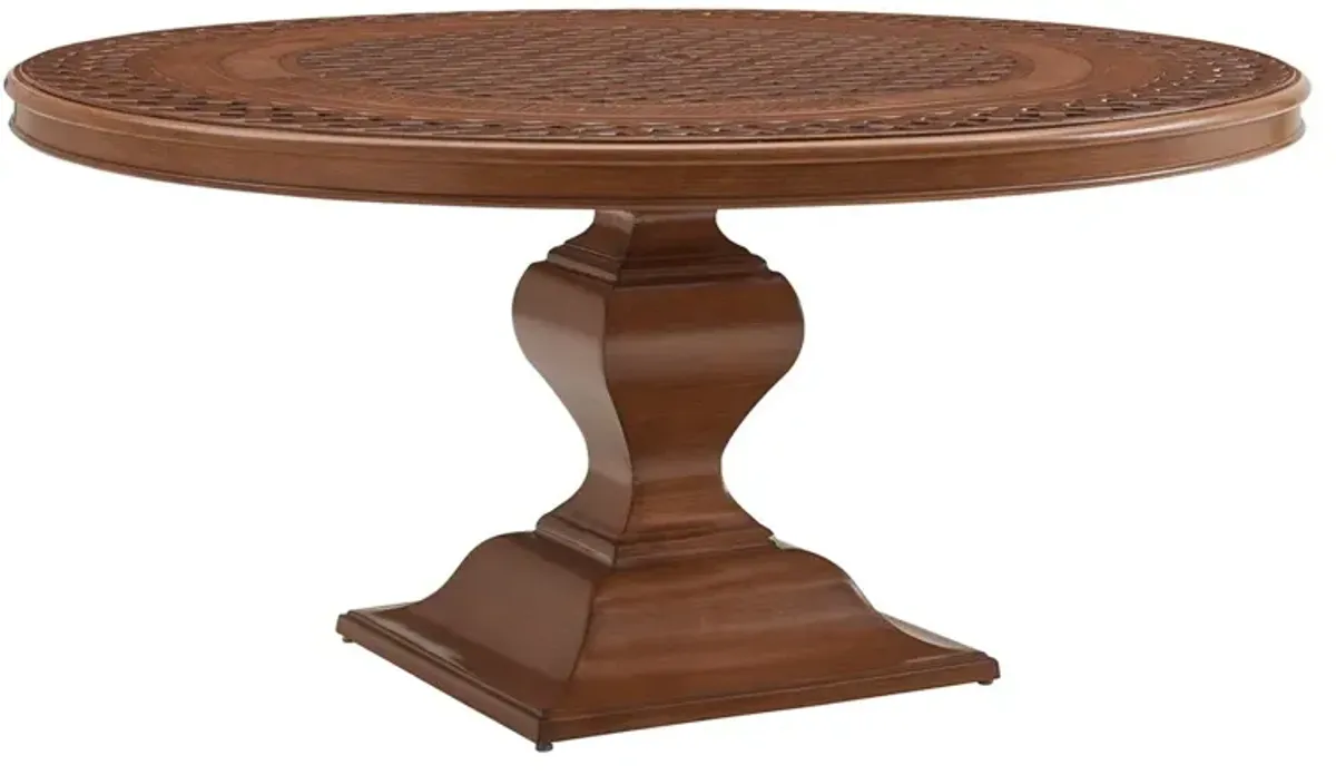 Harbor Isle 60" Outdoor Aluminum Round Basket Weave Dining Table, Walnut
