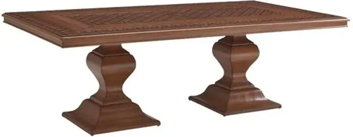 Harbor Isle 87" Outdoor Aluminum Rectangular Basket Weave Dining Table - Walnut - Tommy Bahama