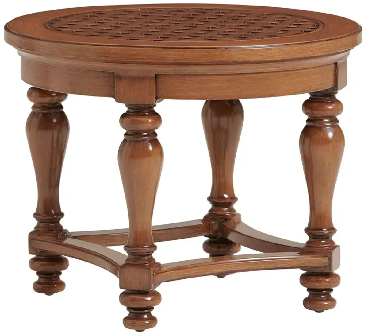 Harbor Isle Outdoor Aluminum Round Basket Weave End Table, Walnut