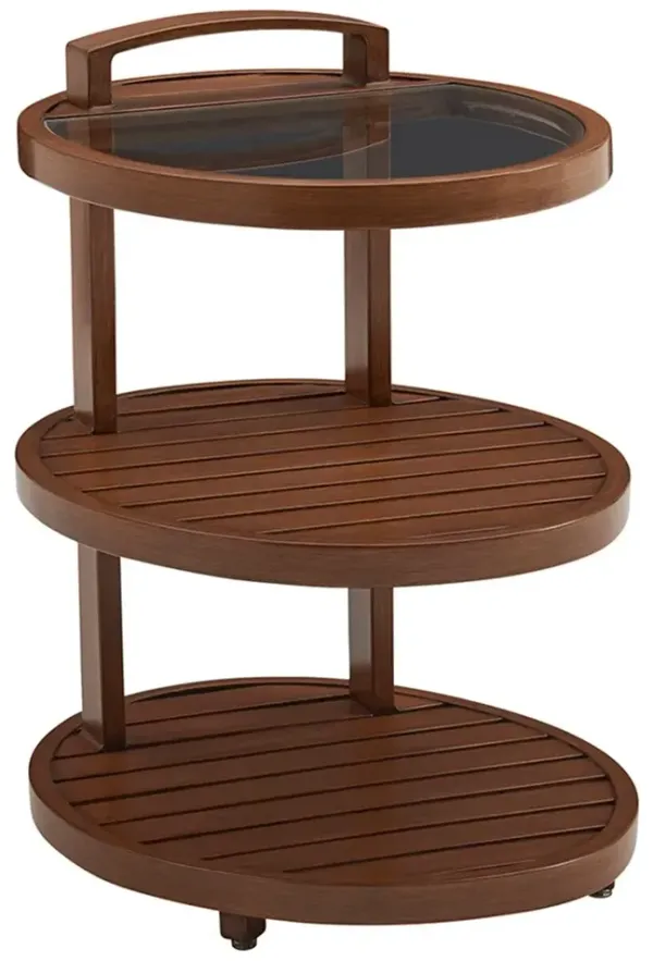 Harbor Isle Outdoor Aluminum/Glass Tiered End Table, Walnut