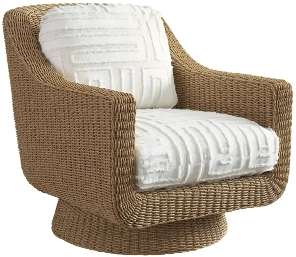 Isle Of Palms Outdoor Wicker/Teak Swivel Lounge Chair, Cream