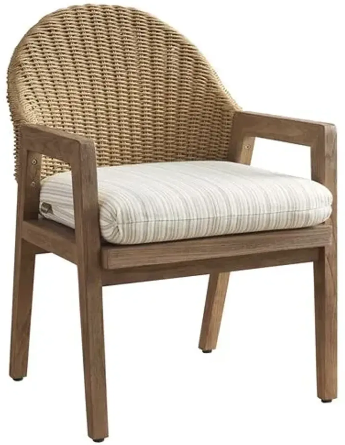 Isle Of Palms Outdoor Wicker/Teak Arm Dining Chair - Stripe Beige/Tan - Tommy Bahama